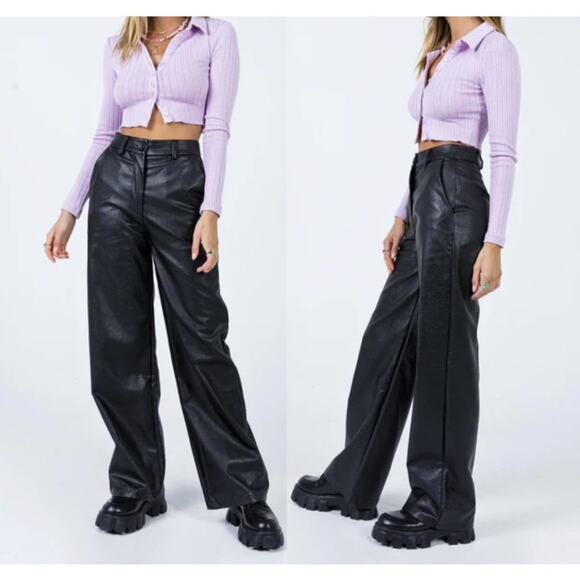 Princess Polly Jessie Black High Rise Faux Leather Trousers - Picture 1 of 7